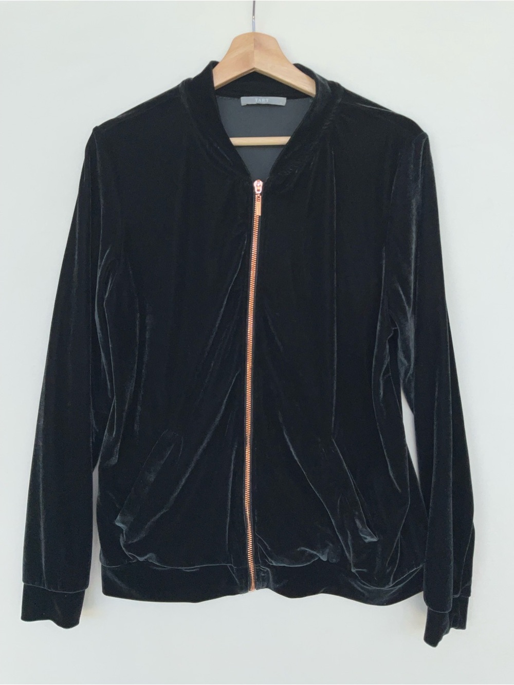 Tart Velvet Bomber Jacket with Rose Gold Zipper